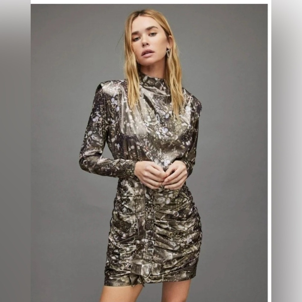 All Saints Metallic Gold and Brown Mini Dress